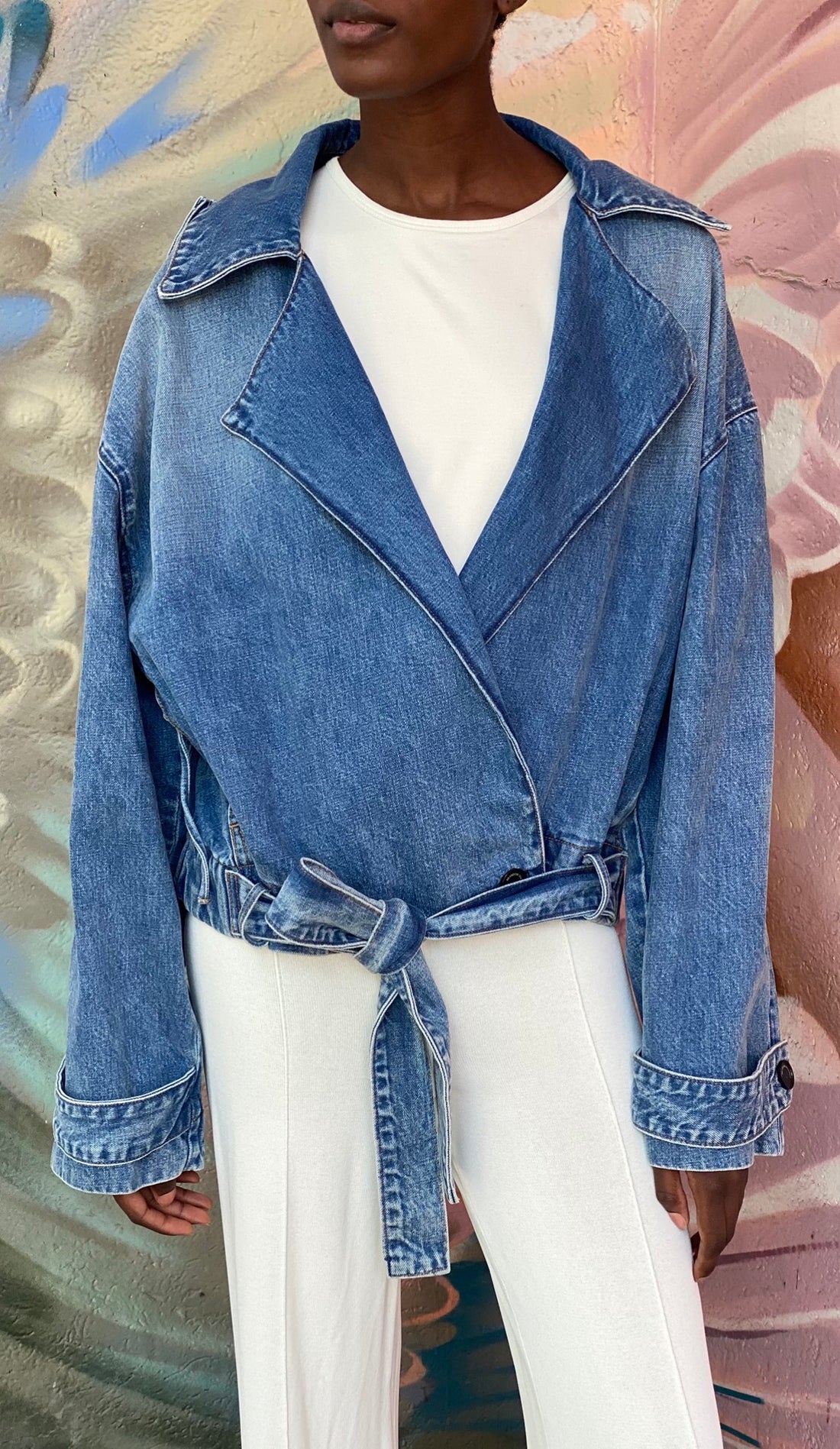 Brandon Maxwell Blue The Regan Denim Short Trench Coat - M