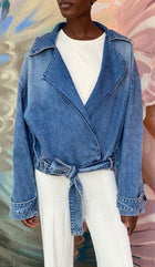 Brandon Maxwell Blue The Regan Denim Short Trench Coat - M