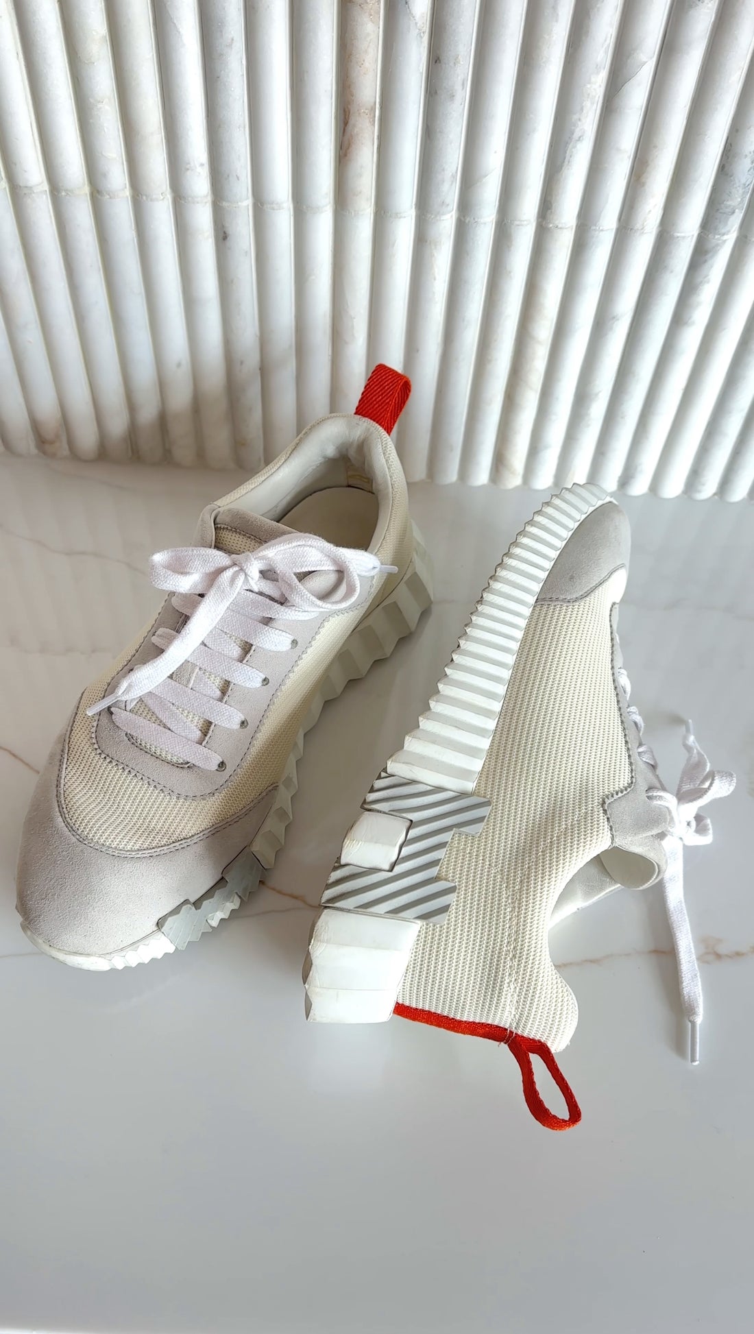 Hermes Ivory & Grey Bouncing Sneaker - 37