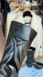 Prada Black Stretch Nappa Leather Platform Block Heel Boots - 37