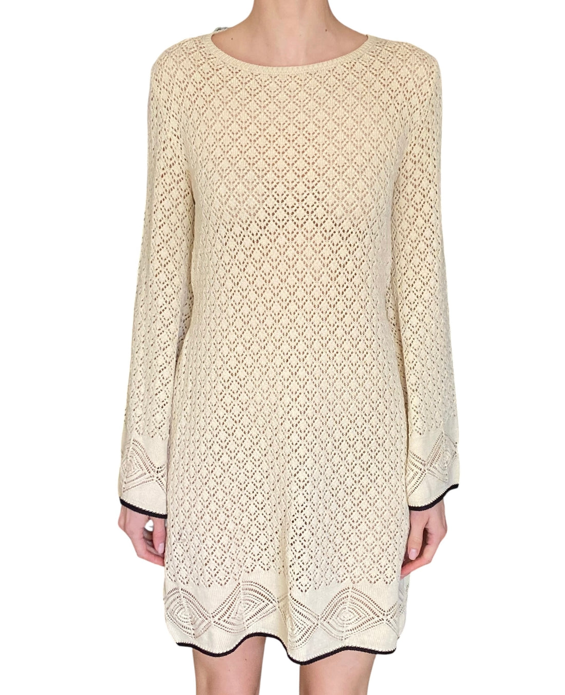 Agnona Beige Cotton Crochet Long Sleeve Mini Dress - M / US 6