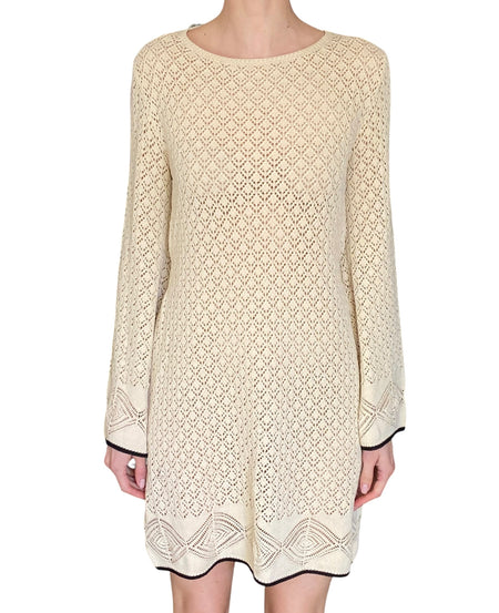 Agnona Beige Cotton Crochet Long Sleeve Mini Dress - M / US 6