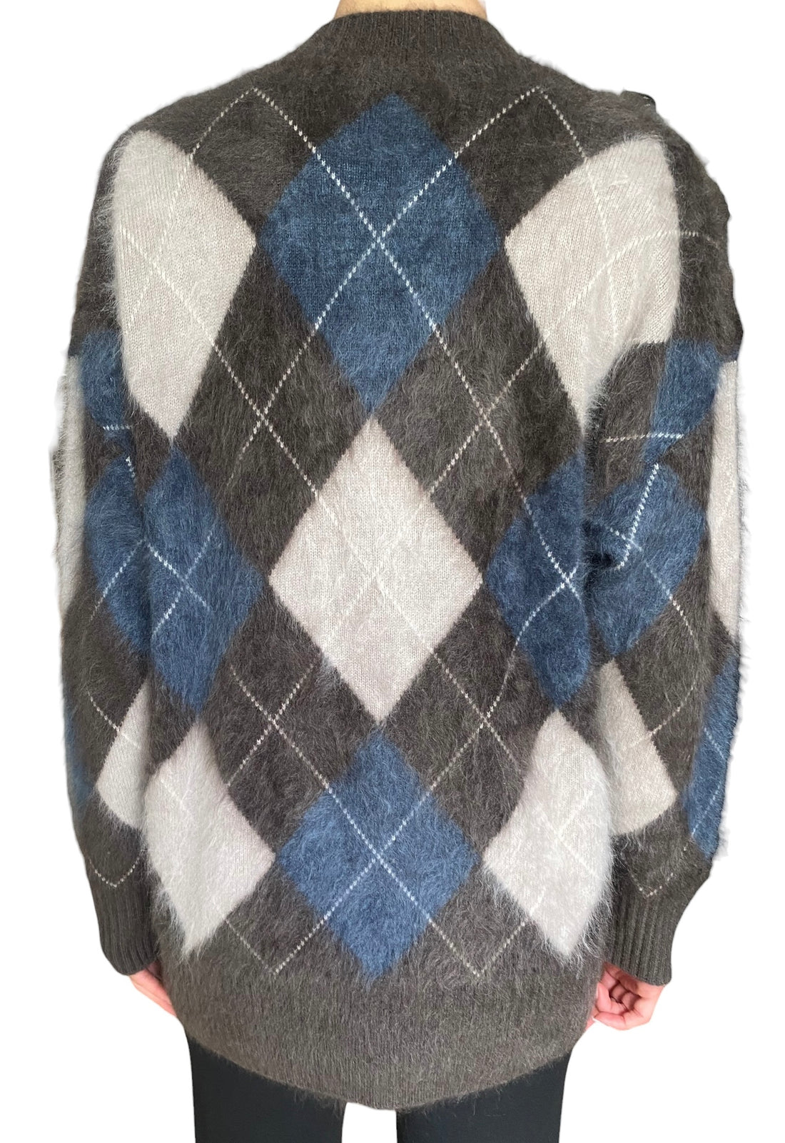 Lisa Yang Taupe Grey Blue “Elaria” Argyle Cashmere Knit Cardigan - XS-S / US 4-6