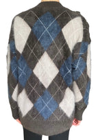 Lisa Yang Taupe Grey Blue “Elaria” Argyle Cashmere Knit Cardigan - XS-S / US 4-6