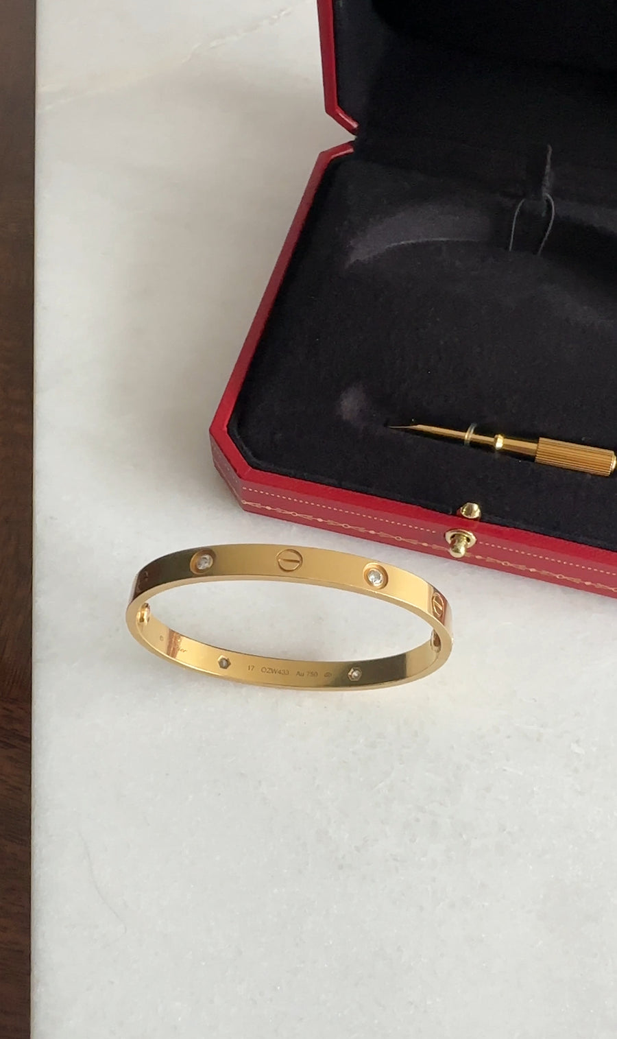Cartier 18k Yellow Gold 4 Diamond Love Bracelet - 17
