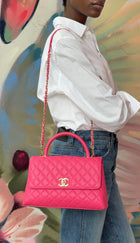 Chanel Pink Caviar Leather Medium Coco Top Handle Bag LGHW
