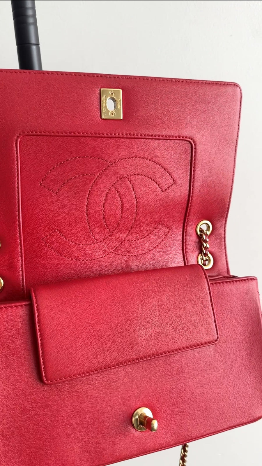 Chanel Red Leather Quilted Mademoiselle Medium Flap Bag GHW