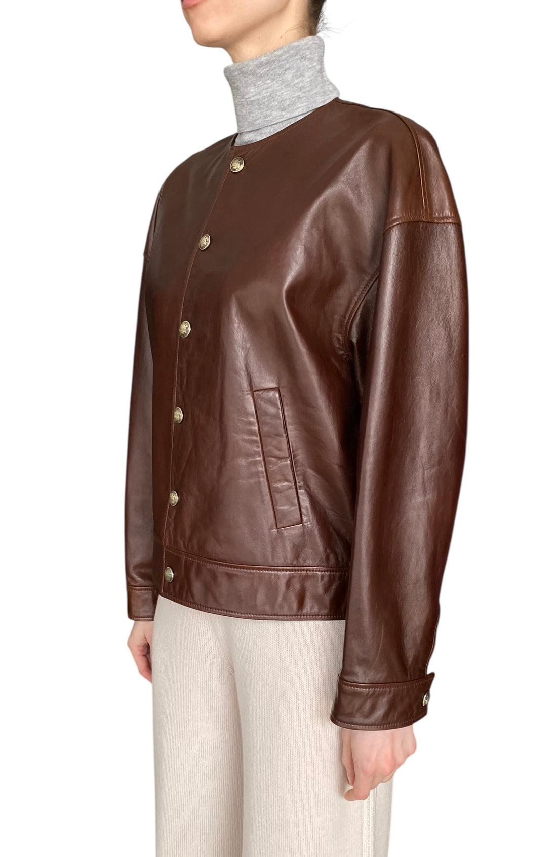 Nili Lotan Brown “Deja” Leather Bomber Jacket - S