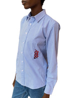 Gucci Blue Checked Snake Embroidered Shirt - US 2