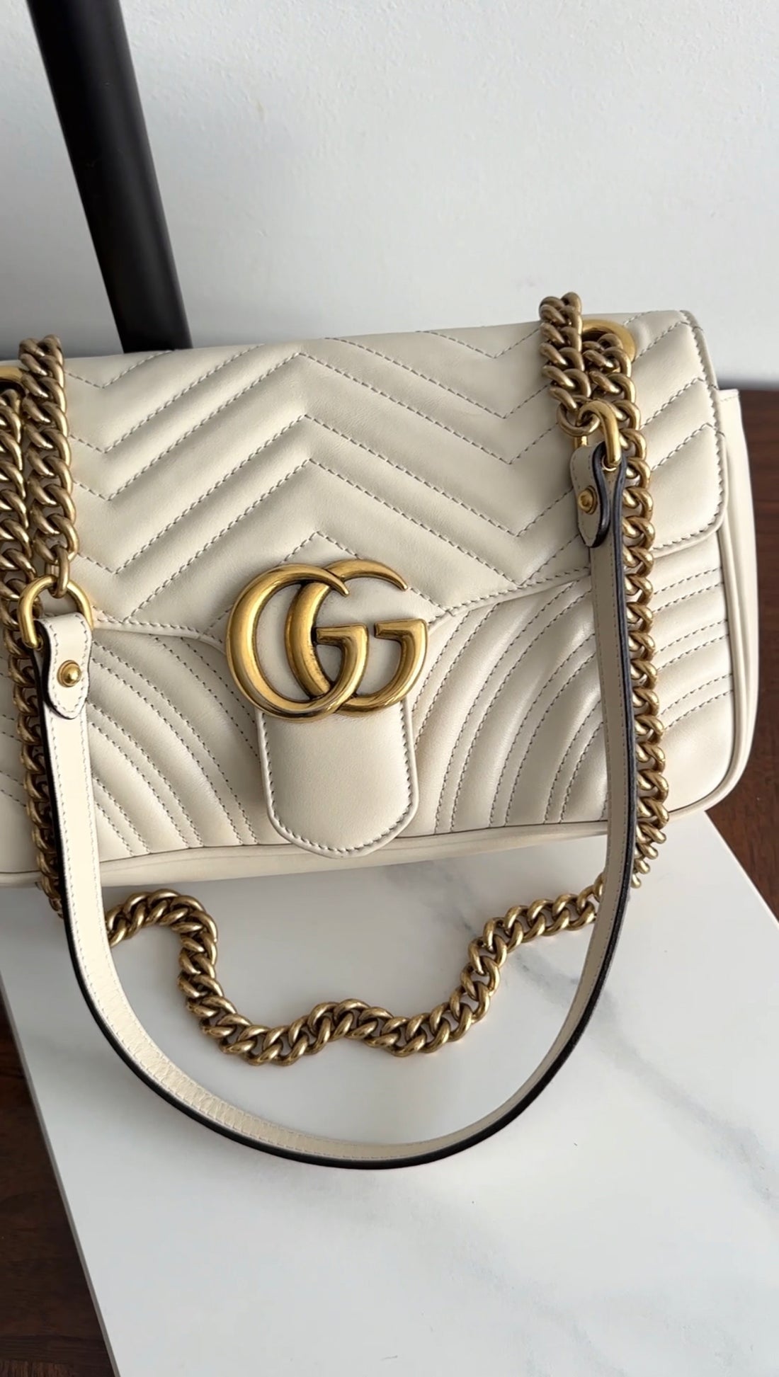 Gucci Ivory Leather Matelasse Marmont Small Flap Bag