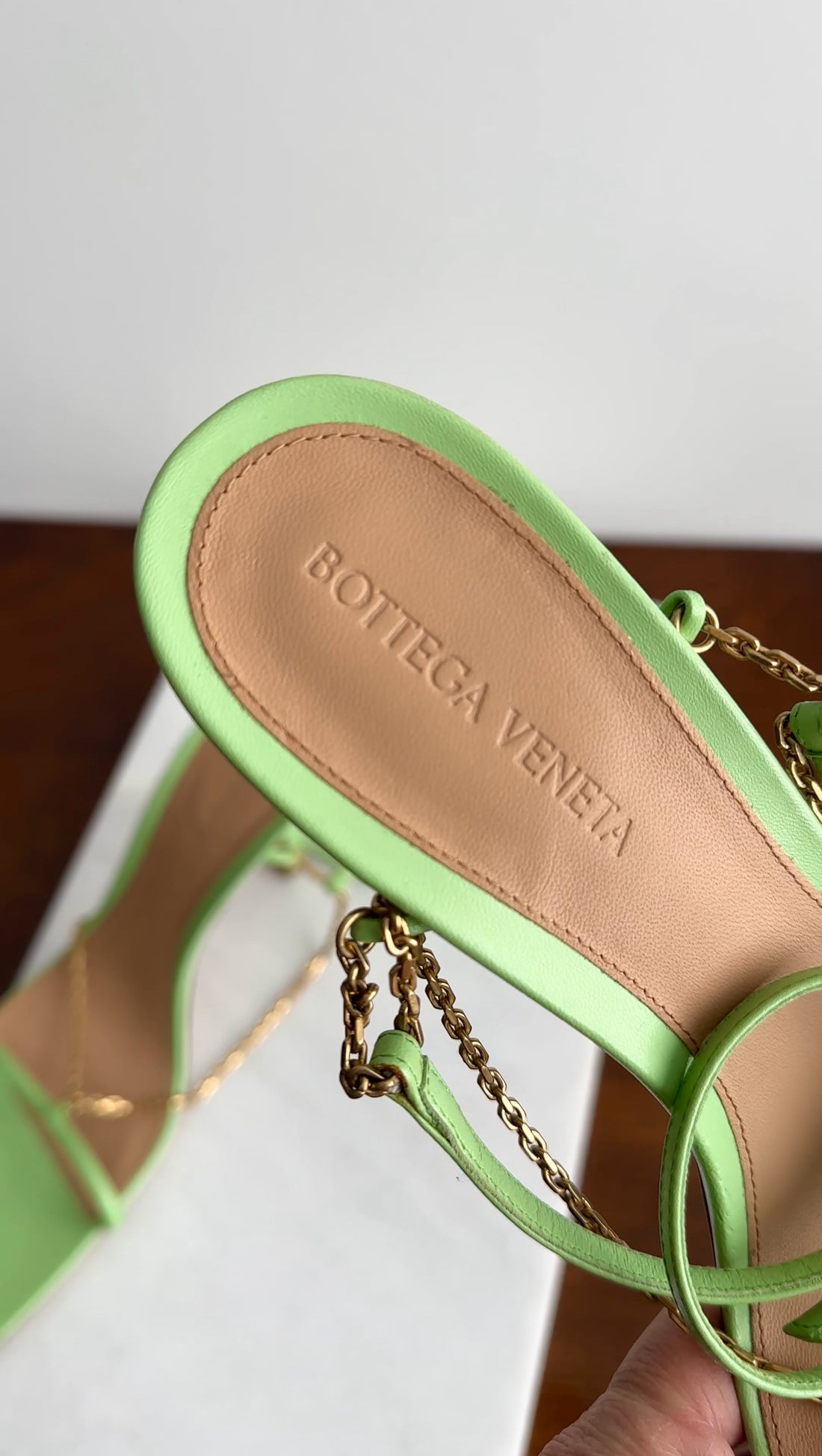 Bottega Veneta Lime Green Chain Stretch Sandals - 40