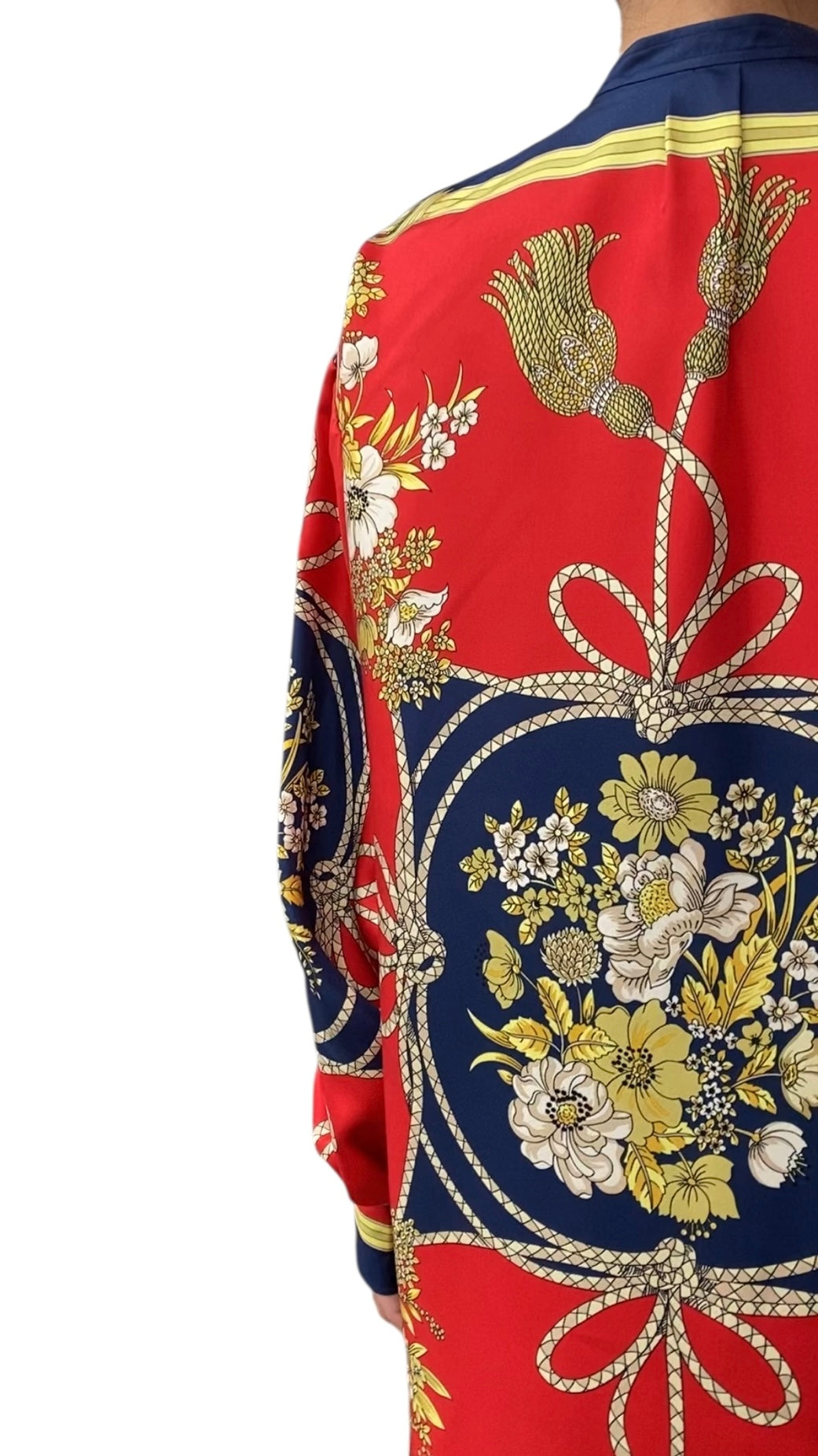 Gucci Red Silk Floral Tassel Print Tunic Shirt - 40 / US 4