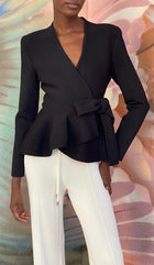 Scanlon Theodore Black Double Knit Wrap Jacket - S