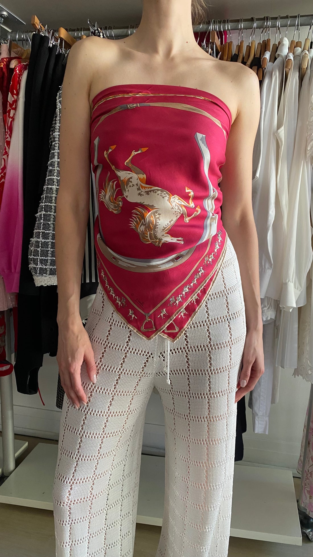Emilio Pucci Red Vintage Horses Print Silk Scarf 90cm