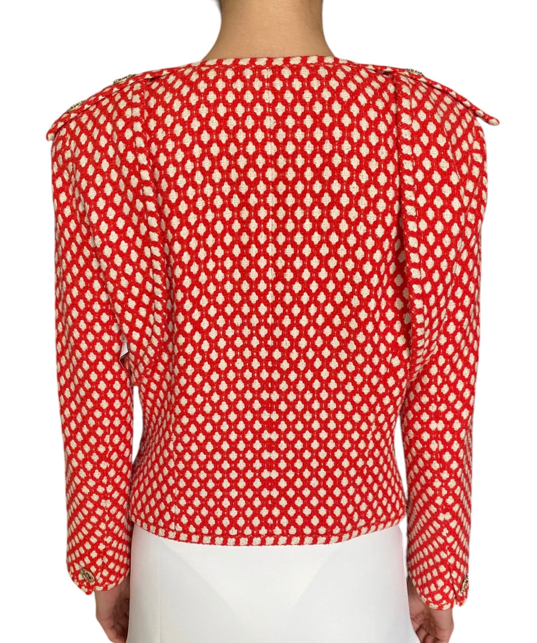 Chanel Spring 2008 Red & White Dotted Epaulet Tweed Jacket - 42 / US 4