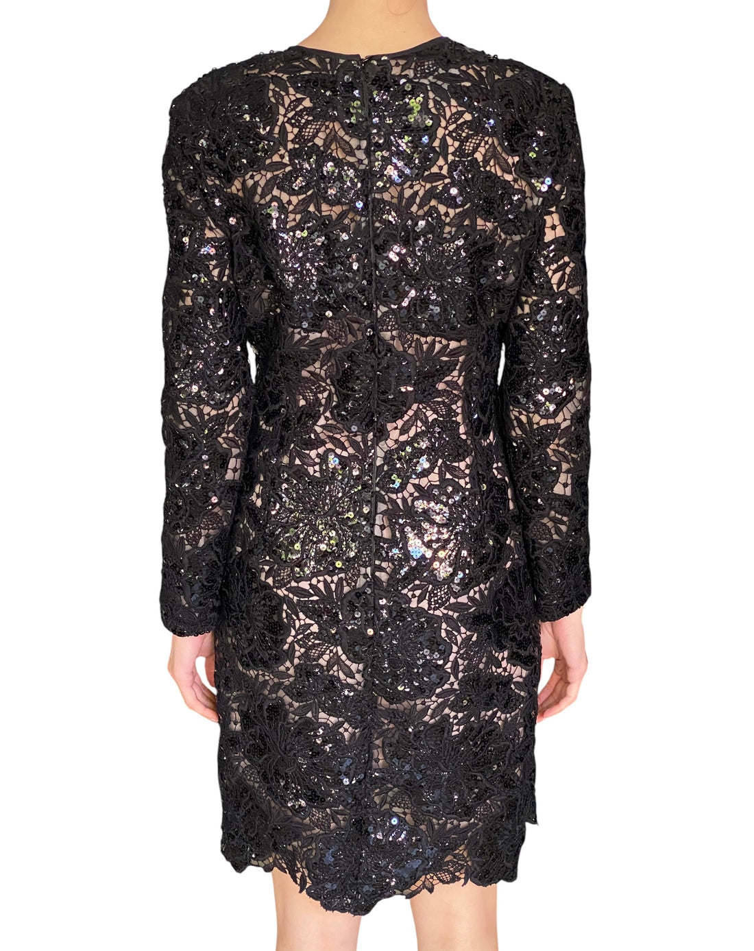 Giambattista Valli Black Sequin Guipure Long Sleeve Cocktail Dress - IT 44 / M / US 6-8