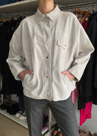 Herno Ecru Suede Snap Button Shirt Jacket - IT 40 / US 6-8
