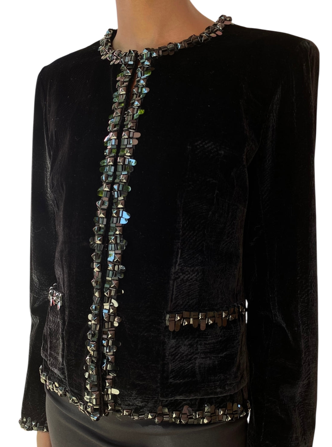Chanel 2013 Black Sequin Velour Jacket - 42