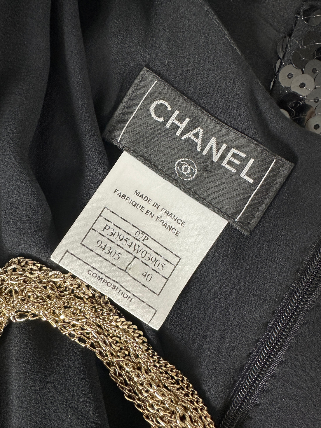 Chanel 07P Black Sequin Flare Dress with Gold Chains - FR40 / M I MISS YOU VINTAGE Chanel 07P Black Sequin Flare Dress with Gold Chains - FR40 / M I MISS YOU VINTAGE