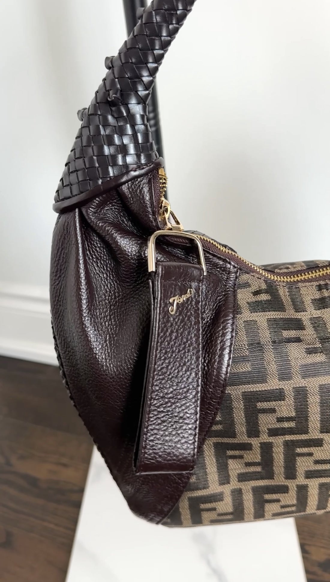Fendi Brown Zucca Logo Spy Hobo Bag