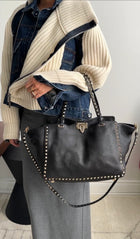 Valentino Rock Stud Black Leather Trapeze Bag