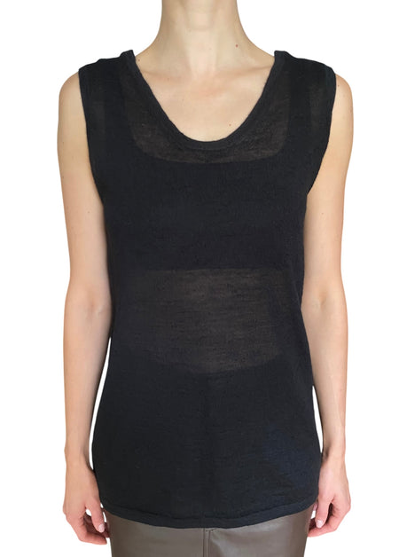 Lauren Manoogian Black Sheer Alpaca Fine Knit Long Tank Top - 2 / M / US 6-8