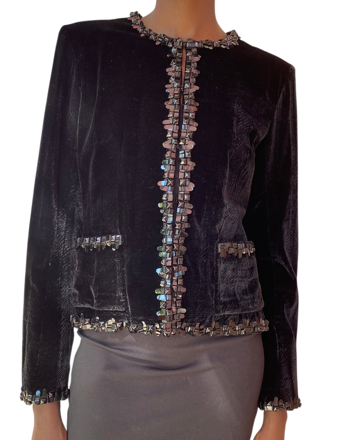 Chanel 2013 Black Sequin Velour Jacket - 42