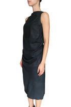 Rick Owens Black Island SS13 Leather Smocked Draped Dress - IT 42 / US 8