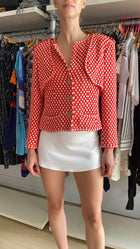 Chanel Spring 2008 Red & White Dotted Epaulet Tweed Jacket - 42 / US 4