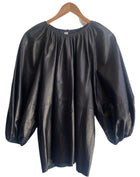 Valentino Black Leather Puff Sleeve Top - 46