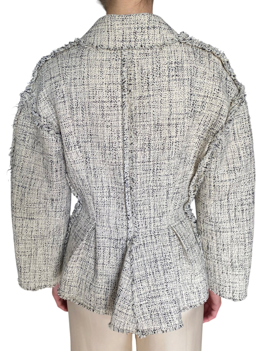 Erdem Beige & Black Cotton Tweed Pleated Raw Hem Blazer - IT 42/ US 8