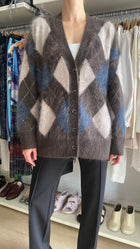 Lisa Yang Taupe Grey Blue “Elaria” Argyle Cashmere Knit Cardigan - XS-S / US 4-6