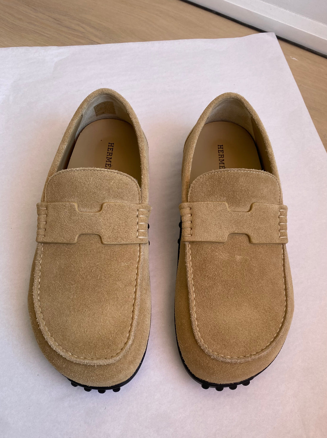 Hermes Beige Albatre Suede Leather Lazy Loafer - 37