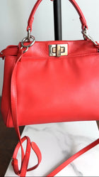 Fendi Red Leather Peekaboo Mini Two-Way Bag