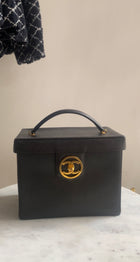 Chanel Black GHW Vintage Grained Leather CC Vintage Box Vanity Bag