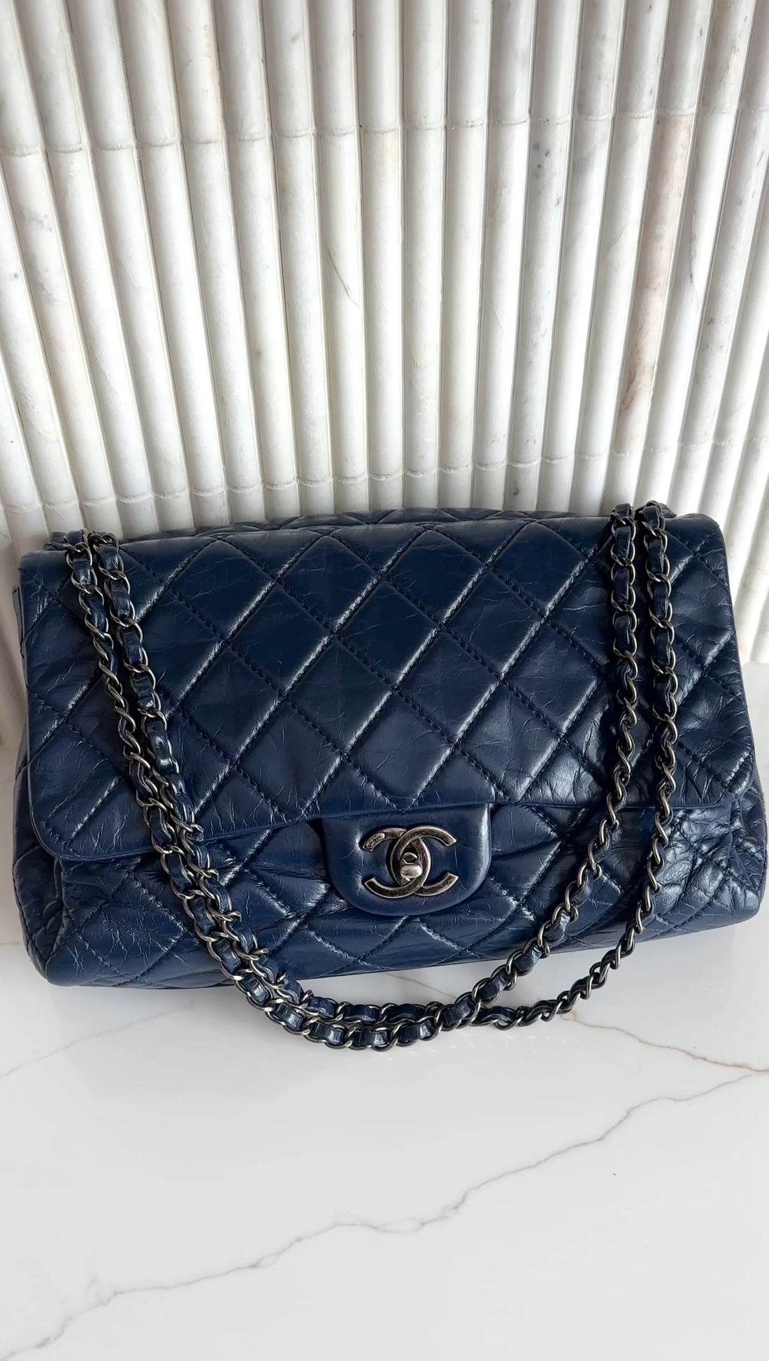 Chanel Large Navy Quilted Leather Coco Soft Flap Bag