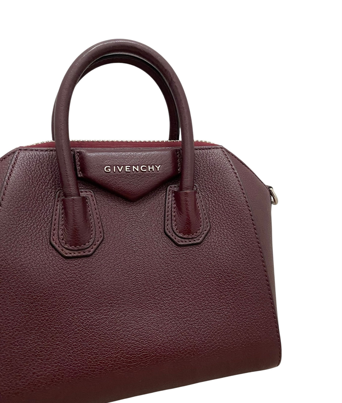 Givenchy Burgundy Grained Calfskin Mini Antigona Two Way Bag