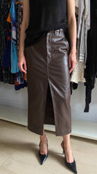 Brunello Cucinelli Chocolate Brown Lambskin Leather Midi Skirt - IT 40 / US 4
