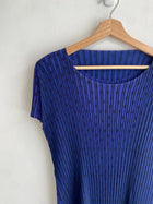 Issey Miyake Blue Polka Dot Print Pleated Dress