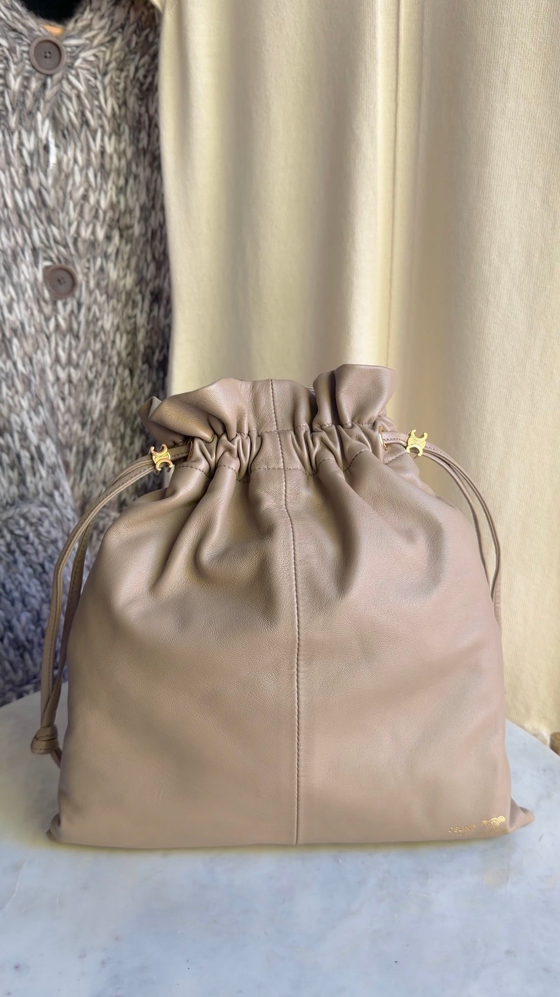 Celine Beige Small Crystal Pouch in Lambskin