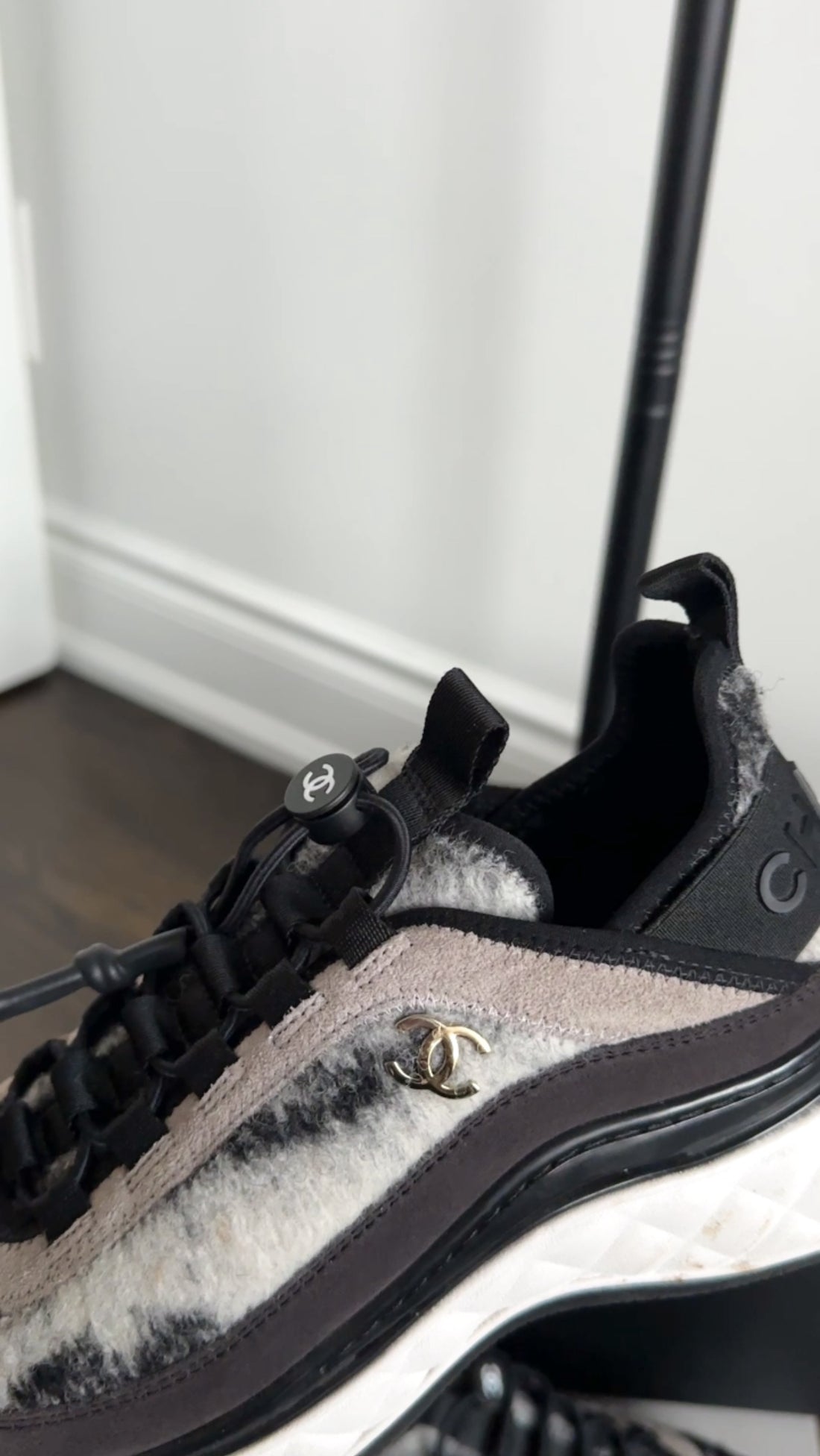 Chanel Black and Grey Felt Trainer Sneakers - 36.5 / 6.5