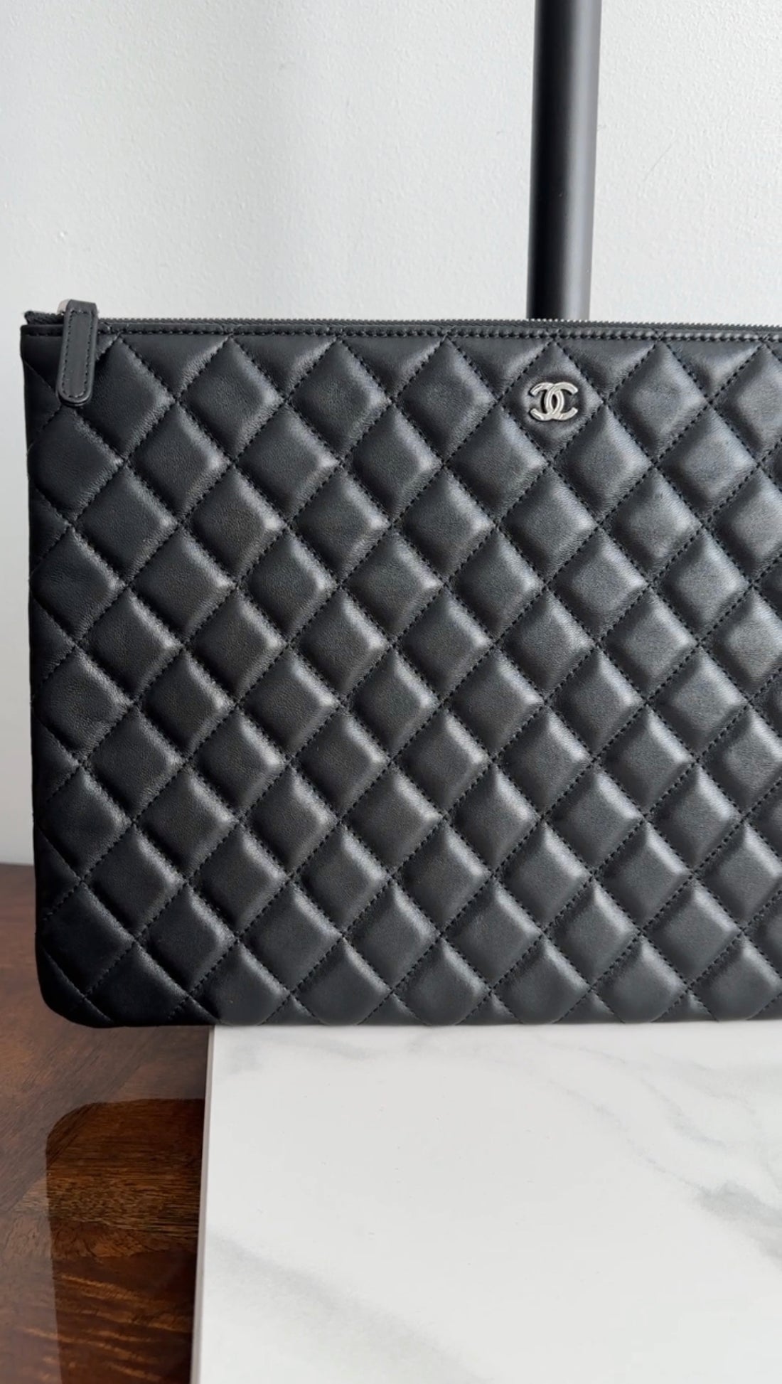 Chanel Black Quilted Lambskin Timeless Large O Case Pouch