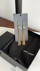 Saint Laurent Light Goldtone YSL Logo Tassel Fringe Earrings