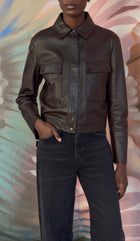 Giorgio Armani Brown Leather Crop Pocket Aviator Jacket -  IT42 / 6 / M