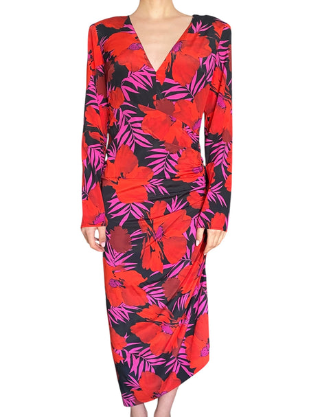 Veronica Beard Red Silk Floral Printed Longsleeve Maxi Dress - 10