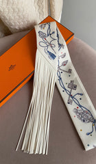Hermes Les Cles a Pois Ivory Silk Leather Fringe Twilly 2026