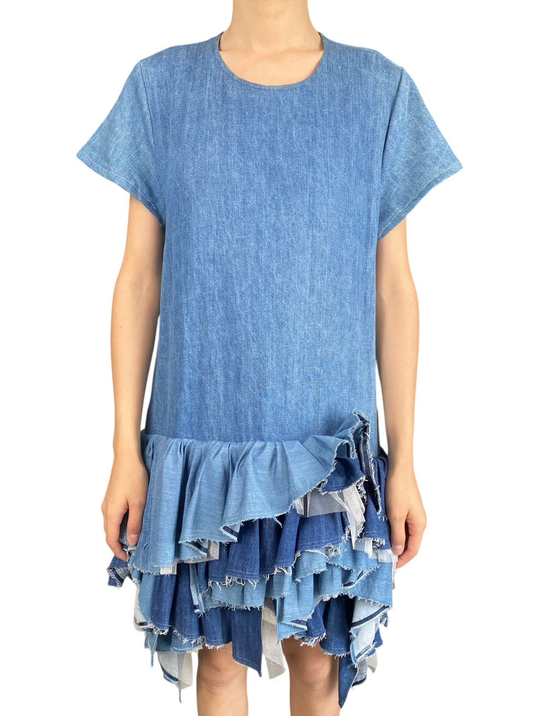 Junya Watanabe Blue Oversized Ruffle Tulle Denim Dress