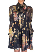 Saint Laurent Black Floral Silk Jacquard Mini Flared Dress - 40 / US 4