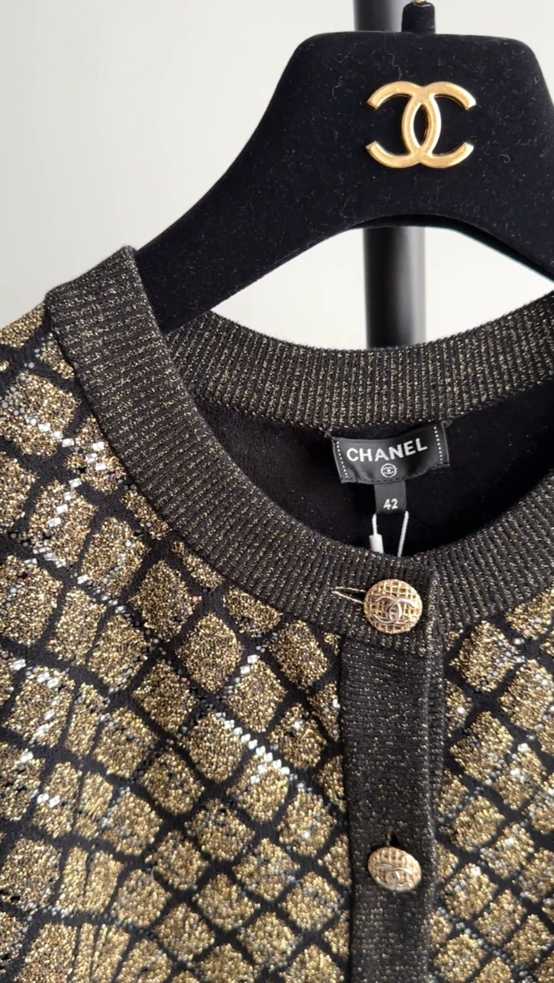 Chanel 20A Black and gold Shimmer Knit Cardigan Sweater - S / M