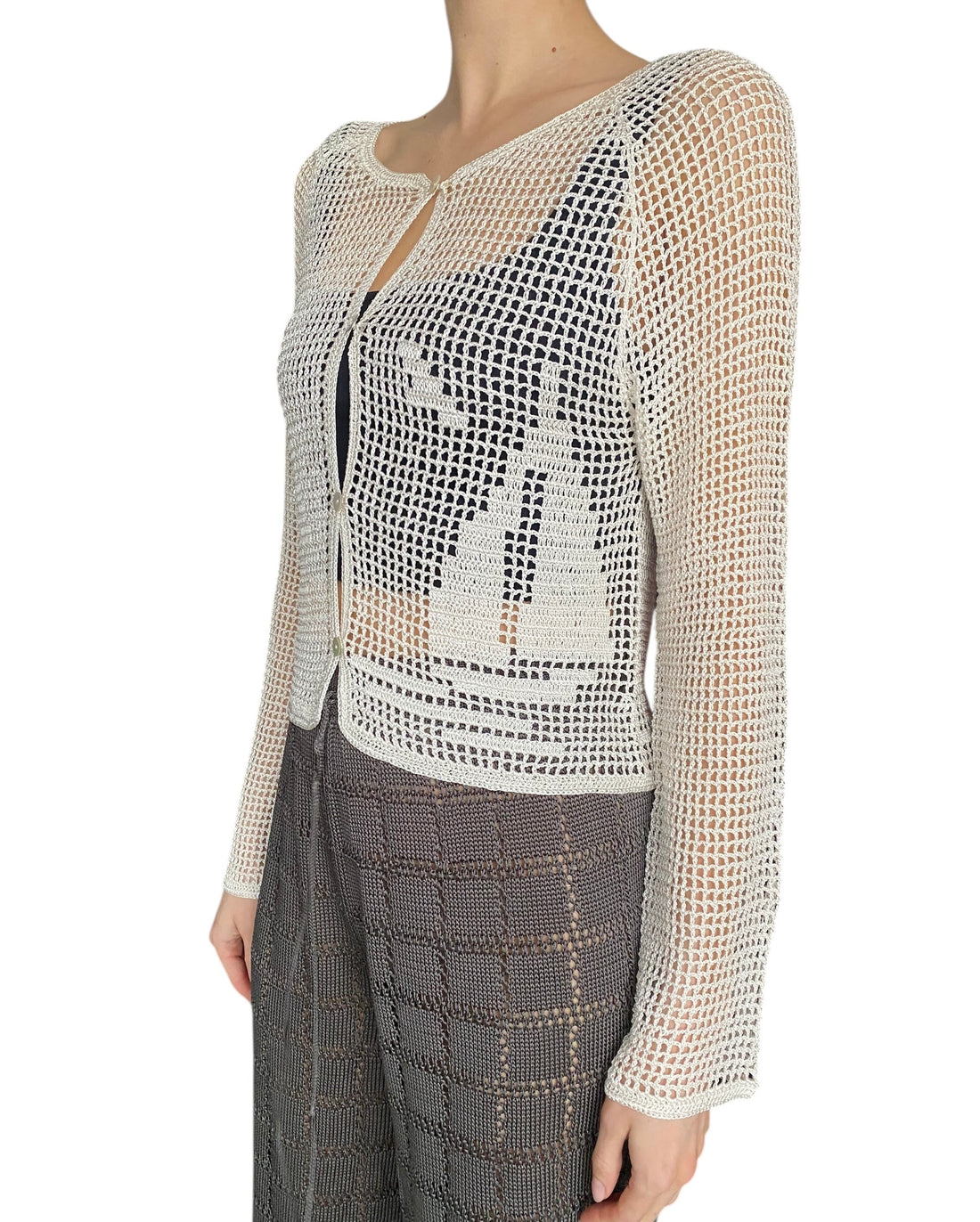 Calle Del Mar White Nautical Crochet Cardigan - L / US 6